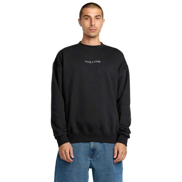 volcom stone crew fleece black ανδρικό crewneck sweatshirt με loose fit, κεντρικό κέντημα volcom, το μοντέλο 180cm φοράει M