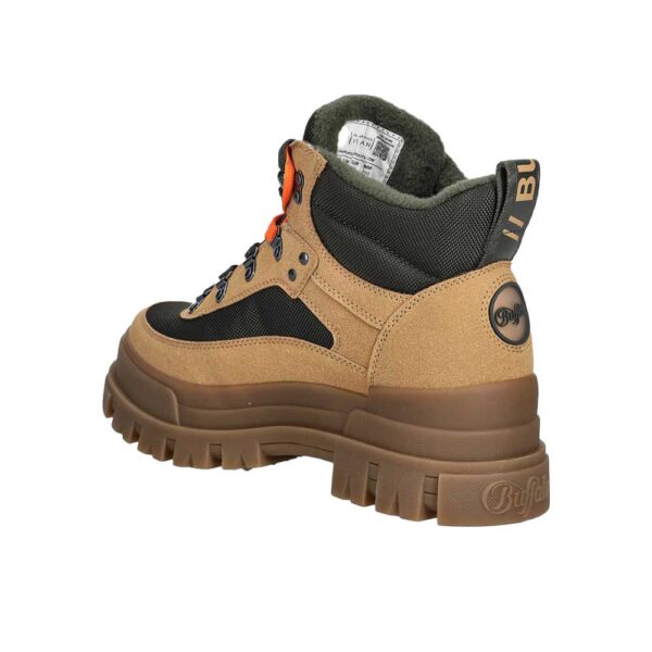 Γυναικεία μποτάκια Buffalo Aspha Hike Com Mid σε μπεζ χρώμα, vegan, με Memory Foam εσωτερική σόλα, αφαιρούμενο πάτο και κορδόνια για σταθερή εφαρμογή.