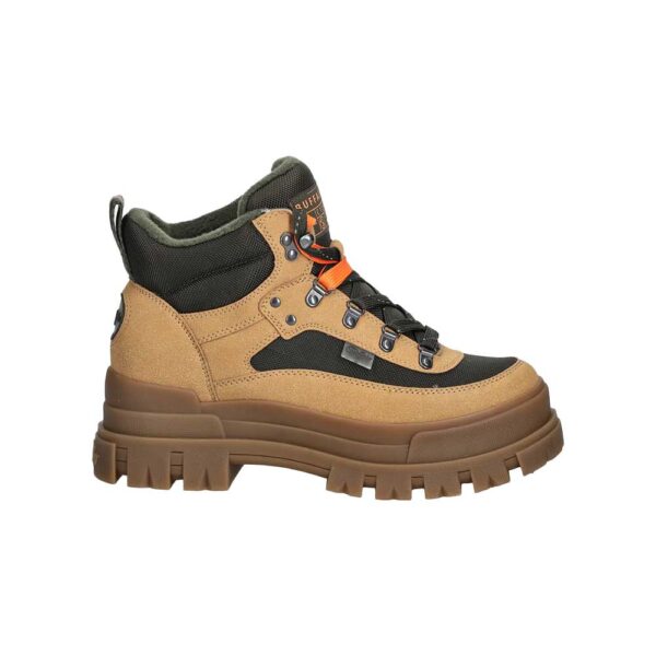 Γυναικεία μποτάκια Buffalo Aspha Hike Com Mid σε μπεζ χρώμα, vegan, με Memory Foam εσωτερική σόλα, αφαιρούμενο πάτο και κορδόνια για σταθερή εφαρμογή.