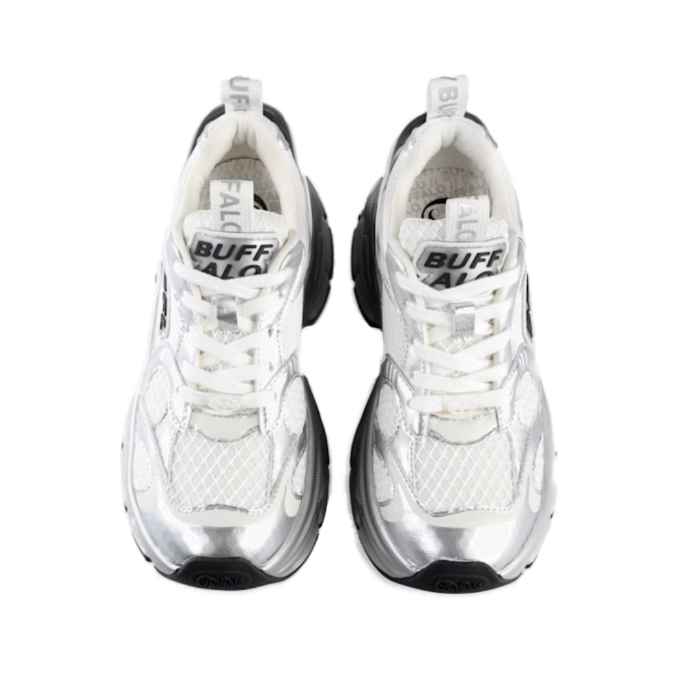 Buffalo RIDR sneakers silver white με eco leather, mesh ύφασμα και memory foam σόλα.