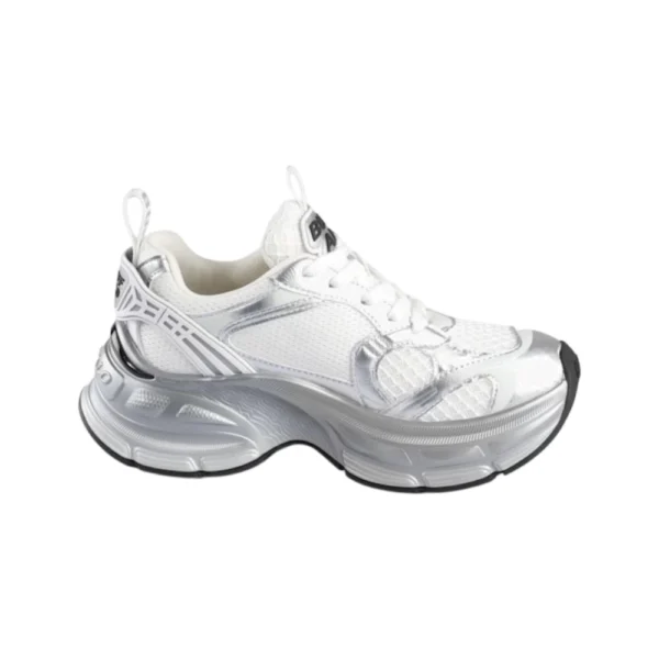 Buffalo RIDR sneakers silver white με eco leather, mesh ύφασμα και memory foam σόλα.