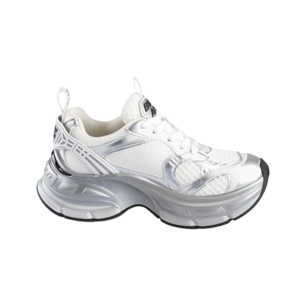 Buffalo RIDR sneakers silver white με eco leather, mesh ύφασμα και memory foam σόλα.