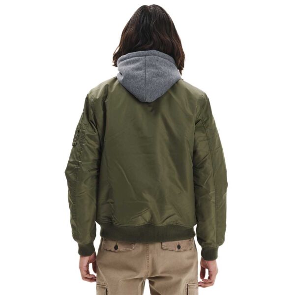 EMERSON Flight Jacket Olive με αποσπώμενη κουκούλα και πολλές τσέπες.