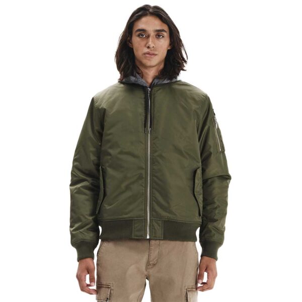 EMERSON Flight Jacket Olive με αποσπώμενη κουκούλα και πολλές τσέπες.