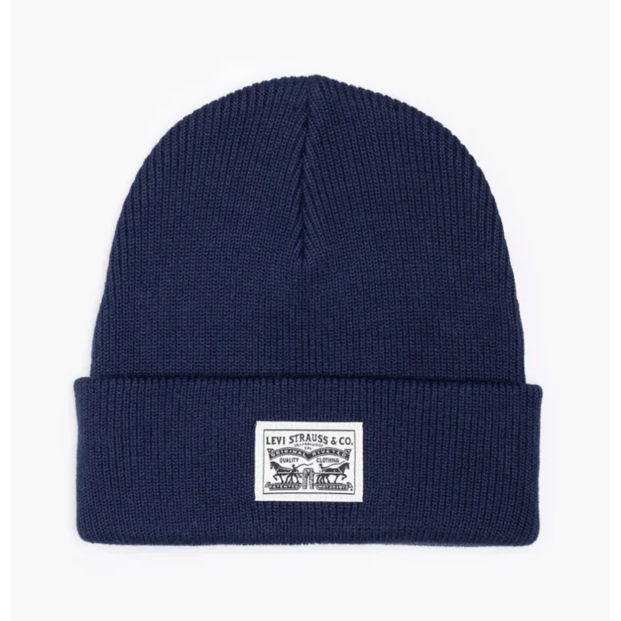 "Levi's Backpatch Beanie σκουφάκι σε navy blue, 100% βαμβακερό, με κλασική πλέξη και λογότυπο Levi's"