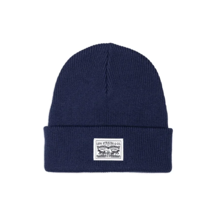 "Levi's Backpatch Beanie σκουφάκι σε navy blue, 100% βαμβακερό, με κλασική πλέξη και λογότυπο Levi's"