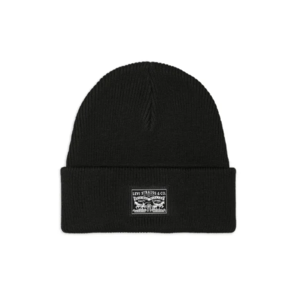 "Levi's Backpatch Beanie σκουφάκι σε μαύρο, 100% βαμβακερό, με κλασική πλέξη και λογότυπο Levi's"