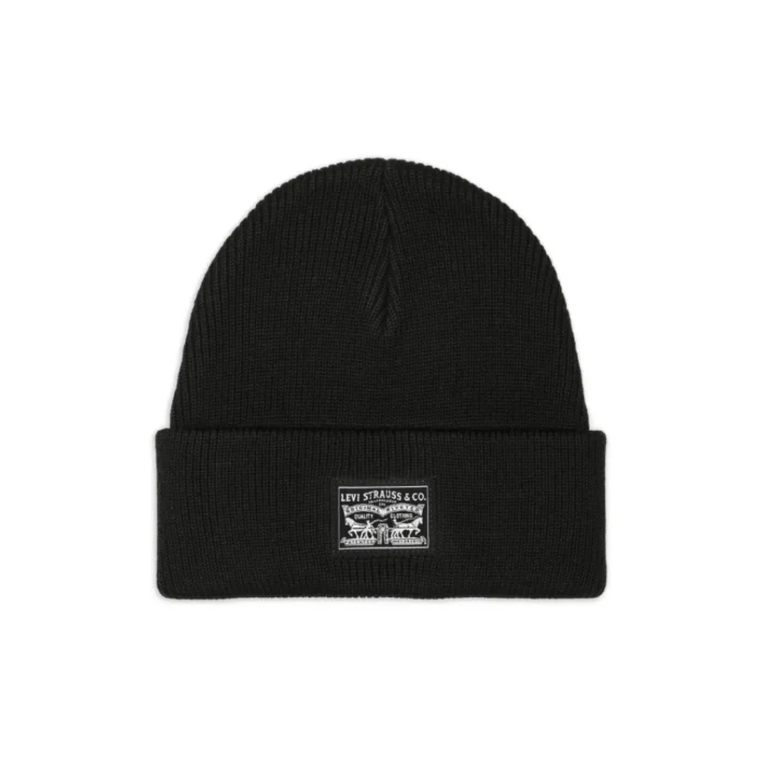"Levi's Backpatch Beanie σκουφάκι σε μαύρο, 100% βαμβακερό, με κλασική πλέξη και λογότυπο Levi's"