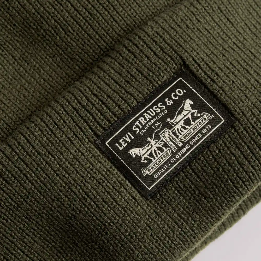 "Levi's Backpatch Beanie σκουφάκι σε green, 100% βαμβακερό, με κλασική πλέξη και λογότυπο Levi's"