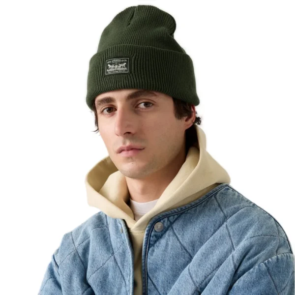 "Levi's Backpatch Beanie σκουφάκι σε green, 100% βαμβακερό, με κλασική πλέξη και λογότυπο Levi's"