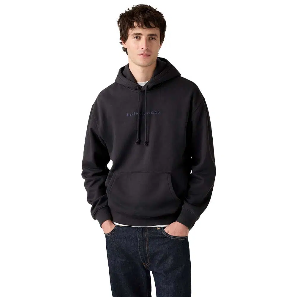 Levi’s Relaxed Graphic Hoodie Archival 2Hp Phantom – Black, μαύρο φούτερ με χαλαρή εφαρμογή, κουκούλα και λευκό λογότυπο Levi’s στο στήθος.