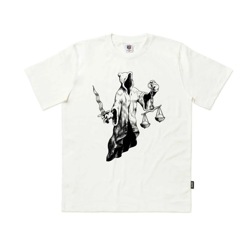 The Dudes Justits T-shirt Off-White by McBess, organic cotton streetwear tee με relaxed fit και woven Dudes label.