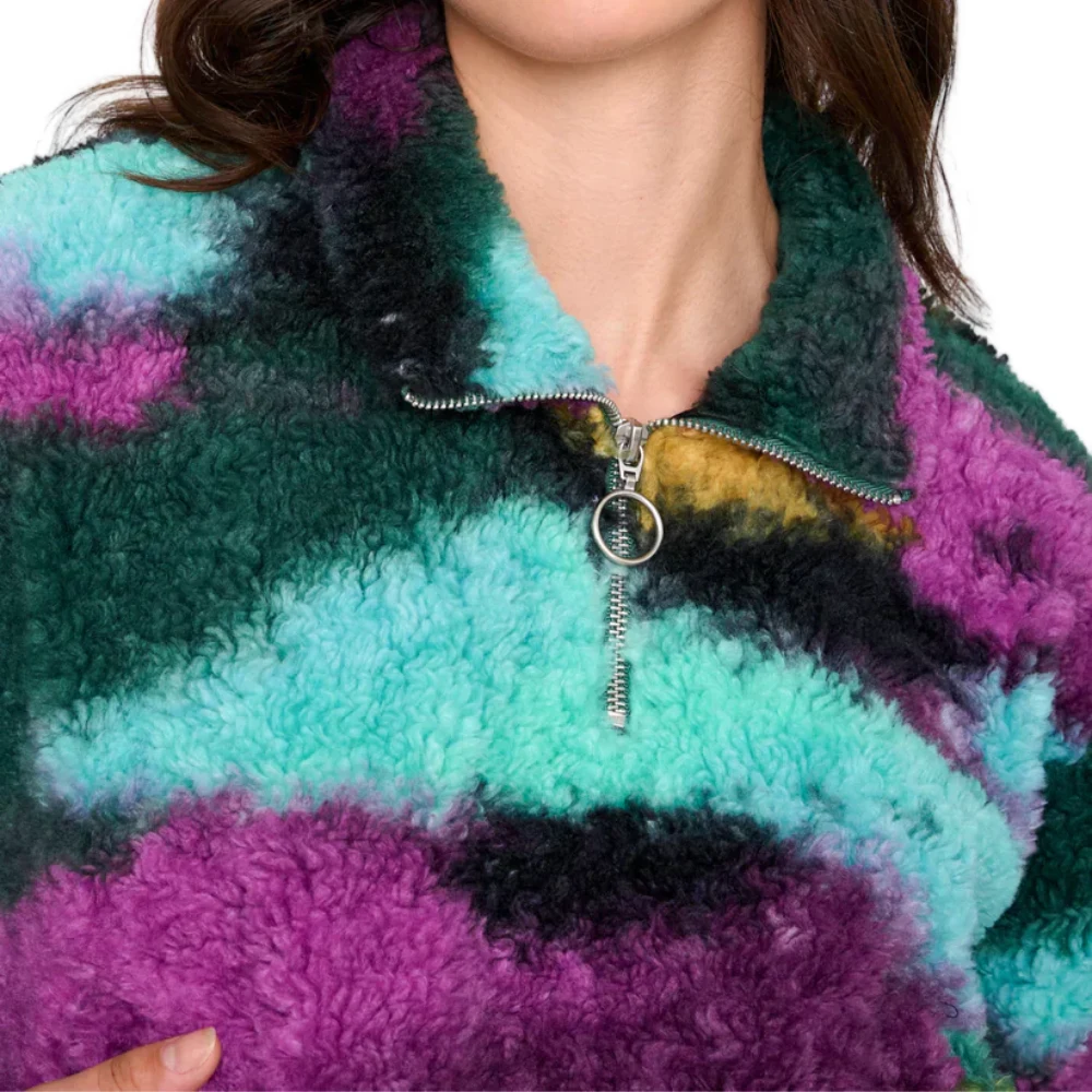 24 Colours Cropped Sherpa Fleece Multicolor – γυναικείο cropped sherpa με 1/2 zip & πολύχρωμο print – NS97.GR