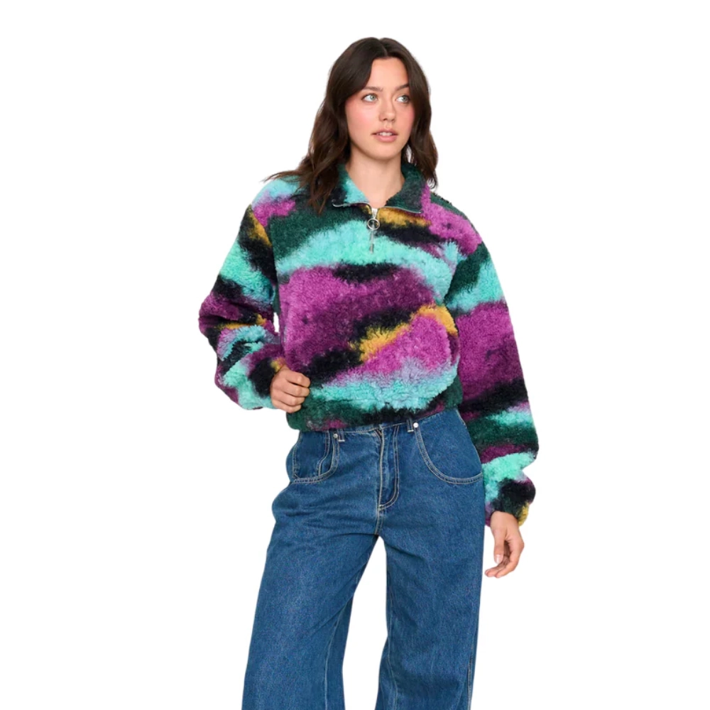 24 Colours Cropped Sherpa Fleece Multicolor – γυναικείο cropped sherpa με 1/2 zip & πολύχρωμο print – NS97.GR