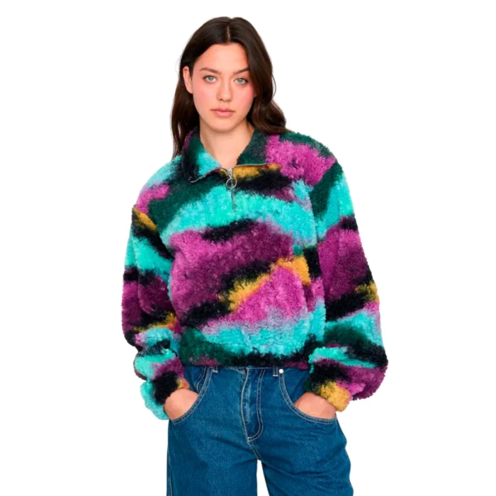24 Colours Cropped Sherpa Fleece Multicolor – γυναικείο cropped sherpa με 1/2 zip & πολύχρωμο print – NS97.GR