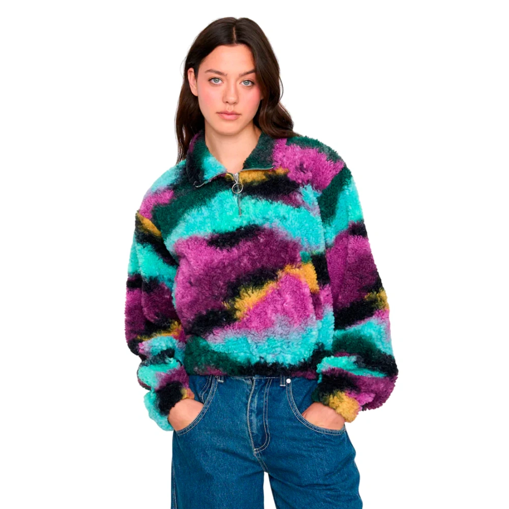 24 Colours Cropped Sherpa Fleece Multicolor – γυναικείο cropped sherpa με 1/2 zip & πολύχρωμο print – NS97.GR