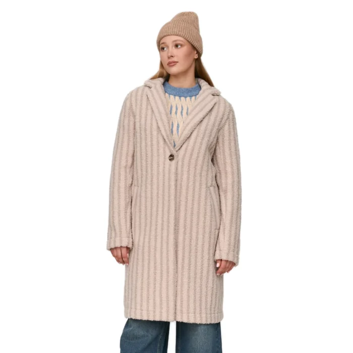 24 Colours Teddy Coat Beige – γυναικείο ζεστό teddy παλτό σε μπεζ, μήκος 99 cm – NS97.GR