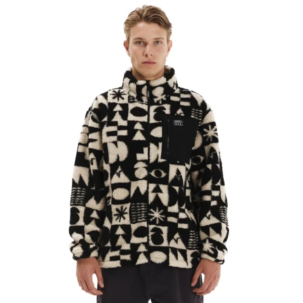 Ανδρικό sherpa fleece jacket Emerson Off White με full zip και τσέπες με φερμουάρ, ιδανικό για κρύες μέρες και urban εμφανίσεις.