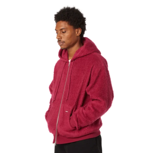 “Unisex berry full-zip hoodie HUF Corso σε heavyweight fleece με μπροστινές τσέπες και woven label.”