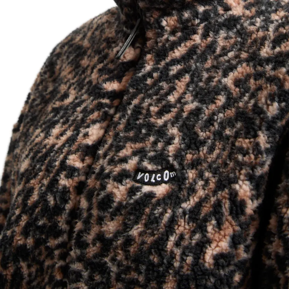 Γυναικείο Volcom Wylding Out zip sherpa fleece με cheetah print, oversized fit και patch στο στήθος, ζεστό και stylish.