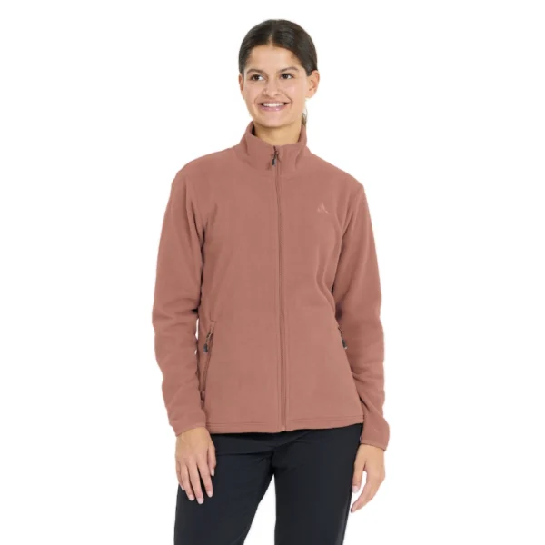 Γυναικείο fleece WHISTLER Cocoon σε burlwood απόχρωση, με stand-up collar και φερμουάρ, ιδανικό για hiking και outdoor δραστηριότητες.