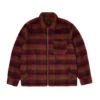 Unisex fuzzy καρό jacket HUF Megablast Plaid Berry με two-way zip και τσέπη στο στήθος.