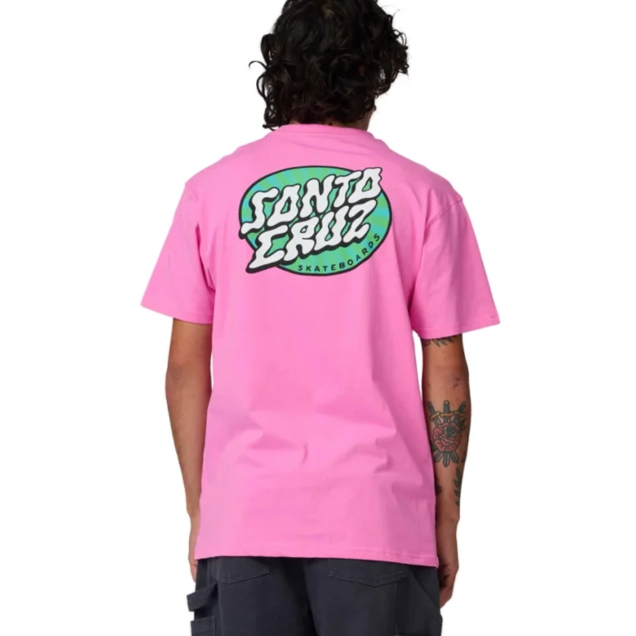 Santa Cruz Vertigo Dot T-shirt Electric Pink με το ψυχεδελικό λογότυπο Vertigo Dot στο στήθος και την πλάτη.