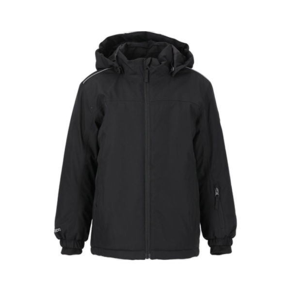 Μαύρο παιδικό μπουφάν σκι Zig Zag Murdoch με αποσπώμενη κουκούλα και τσέπη στο μανίκι.