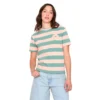 Γυναικείο ριγέ t-shirt 24 colours με 3D λουλούδι σε apricot και πράσινο χρώμα, διαθέσιμο στο ns97.gr στην Καστοριά.