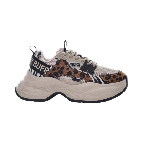 Γυναικεία μπεζ sneakers Buffalo Yuno Mesh με animal print λεπτομέρειες και ανάλαφρη σόλα, διαθέσιμο στο ns97.gr στην καστορια.