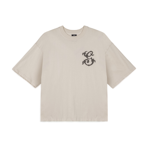 Unisex κοντομάνικη μπλούζα Grimey Chief Watcher Boxy Tee σε off-white χρώμα με μεγάλα τυπώματα, διαθέσιμο στο ns97.gr στην καστορια.
