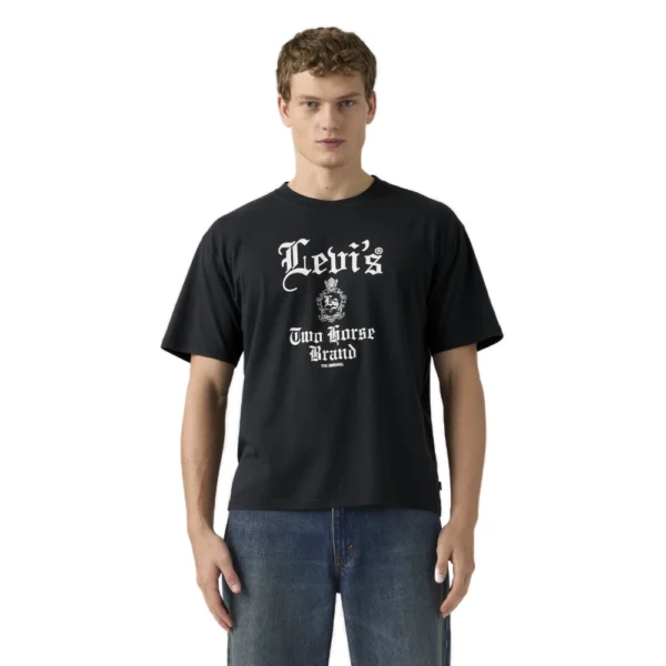 Ανδρικό μαύρο t-shirt Levi's Boxy Graphic Tee σε χαλαρή γραμμή με στάμπα στο στήθος, διαθέσιμο στο ns97.gr στην καστορια.