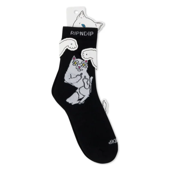 Μαύρες βαμβακερές κάλτσες RIPNDIP Lord Blossom με floral σχέδιο και τον Lord Nermal σε ένα μέγεθος, διαθέσιμο στο ns97.gr στην καστορια.