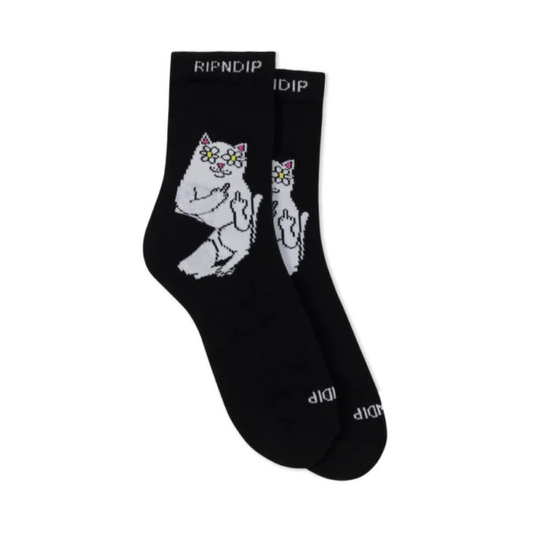 Μαύρες βαμβακερές κάλτσες RIPNDIP Lord Blossom με floral σχέδιο και τον Lord Nermal σε ένα μέγεθος, διαθέσιμο στο ns97.gr στην καστορια.