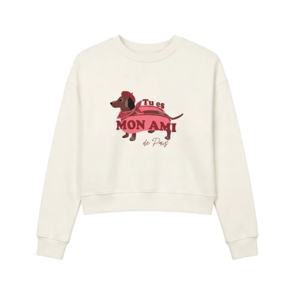 Γυναικείο off-white φούτερ 24 colours με τύπωμα σκυλάκι dachshund και γαλλική επιγραφή, διαθέσιμο στο ns97.gr στην καστορια.