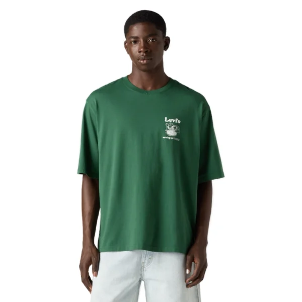 Ανδρικό σκούρο πράσινο t-shirt Levi's με μακριά μανίκια half-sleeve και λευκά γραφικά prints στην πλάτη, διαθέσιμο στο ns97.gr στην καστορια.