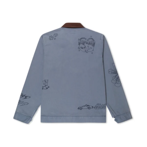 Ανδρικό γκρι-μπλε τζάκετ εργασίας Ripndip Westside με all-over γραφικά και κοτλέ γιακά διαθέσιμο στο ns97.gr στην καστορια.