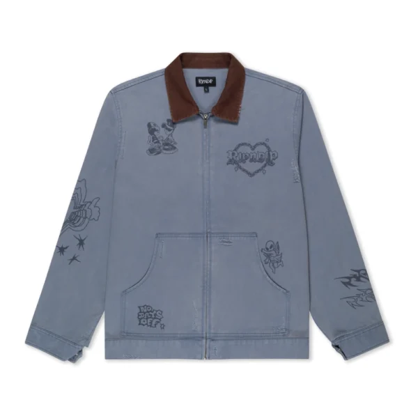 Ανδρικό γκρι-μπλε τζάκετ εργασίας Ripndip Westside με all-over γραφικά και κοτλέ γιακά διαθέσιμο στο ns97.gr στην καστορια.