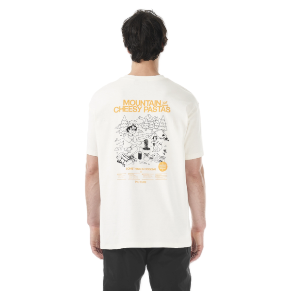 Ανδρική off-white κοντομάνικη μπλούζα Picture Organic Cookery με μουσταρδί στάμπα μακαρόνια διαθέσιμη στο ns97.gr στην καστορια.
