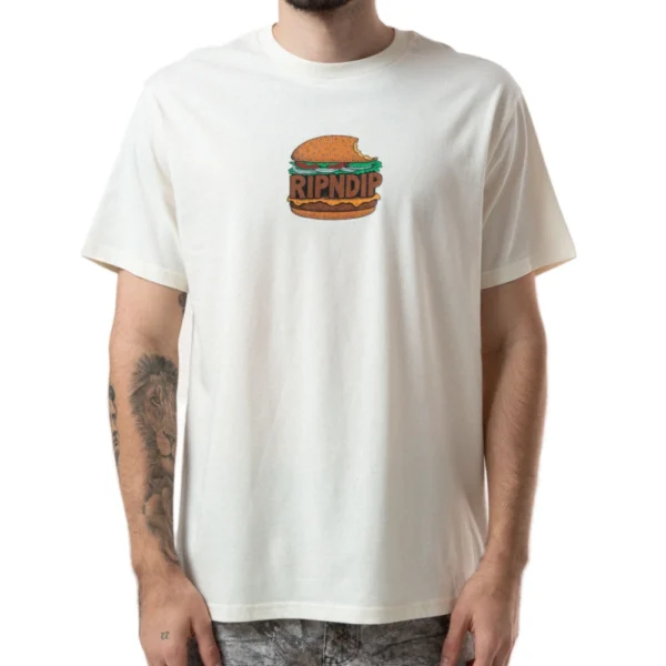 Ανδρικό κοντομάνικο μπλουζάκι Ripndip Bite Me σε χρώμα bone με στάμπα burger διαθέσιμο στο ns97.gr στην καστορια.
