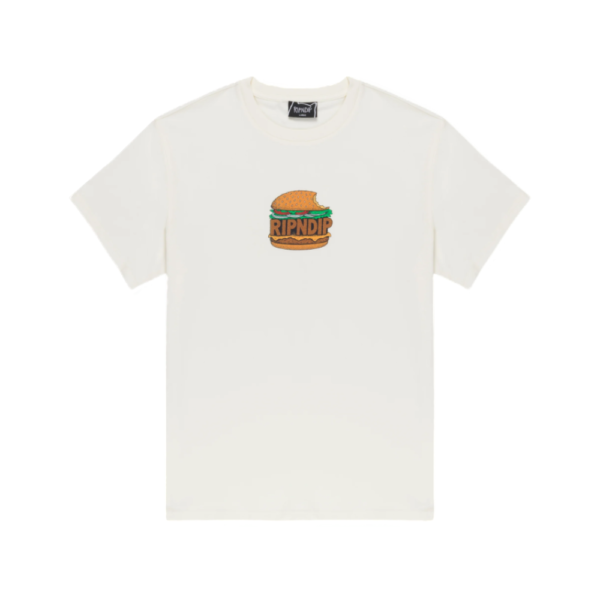 Ανδρικό κοντομάνικο μπλουζάκι Ripndip Bite Me σε χρώμα bone με στάμπα burger διαθέσιμο στο ns97.gr στην καστορια.