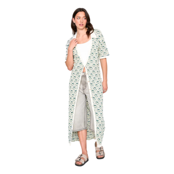 Γυναικεία μακριά πλεκτή ζακέτα 24 colours Langer Cardigan με γεωμετρικό πράσινο μοτίβο διαθέσιμο στο ns97.gr kastoria.