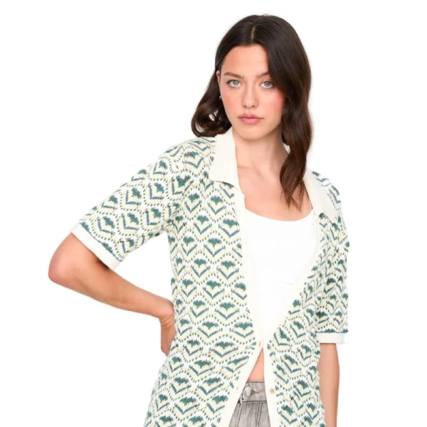 Γυναικεία μακριά πλεκτή ζακέτα 24 colours Langer Cardigan με γεωμετρικό πράσινο μοτίβο διαθέσιμο στο ns97.gr kastoria.