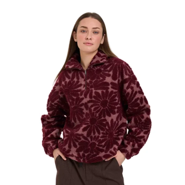 Γυναικεία ζακέτα φλίς 24colours Fleece Zip με μοτίβο λουλουδιών σε μπορντό χρώμα διαθέσιμο στο ns97.gr Kastoria.