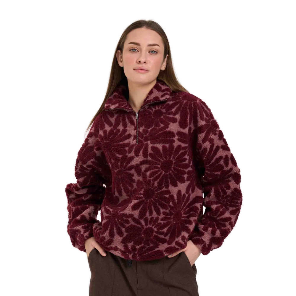 Γυναικεία ζακέτα φλίς 24colours Fleece Zip με μοτίβο λουλουδιών σε μπορντό χρώμα διαθέσιμο στο ns97.gr Kastoria.