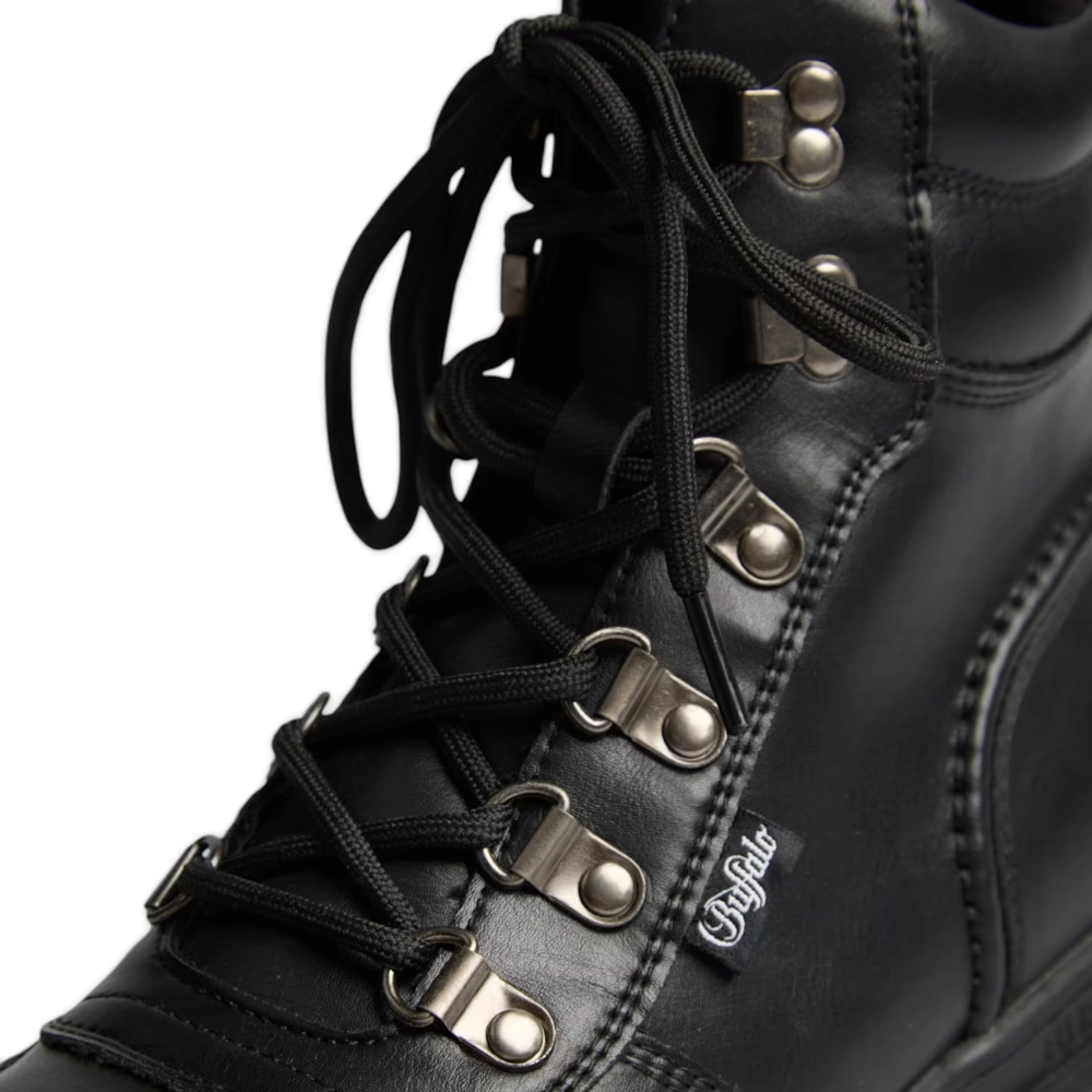 Μποτάκια Buffalo Dione Hike Mid σε μαύρο vegan nappa δέρμα διαθέσιμο στο ns97.gr Kastoria.