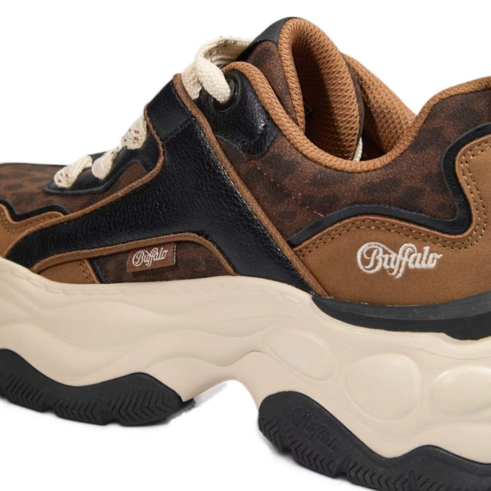 Chunky sneakers Buffalo Jump One Vegan με leopard print σε καφέ μαύρο χρώμα διαθέσιμο στο ns97.gr Kastoria.