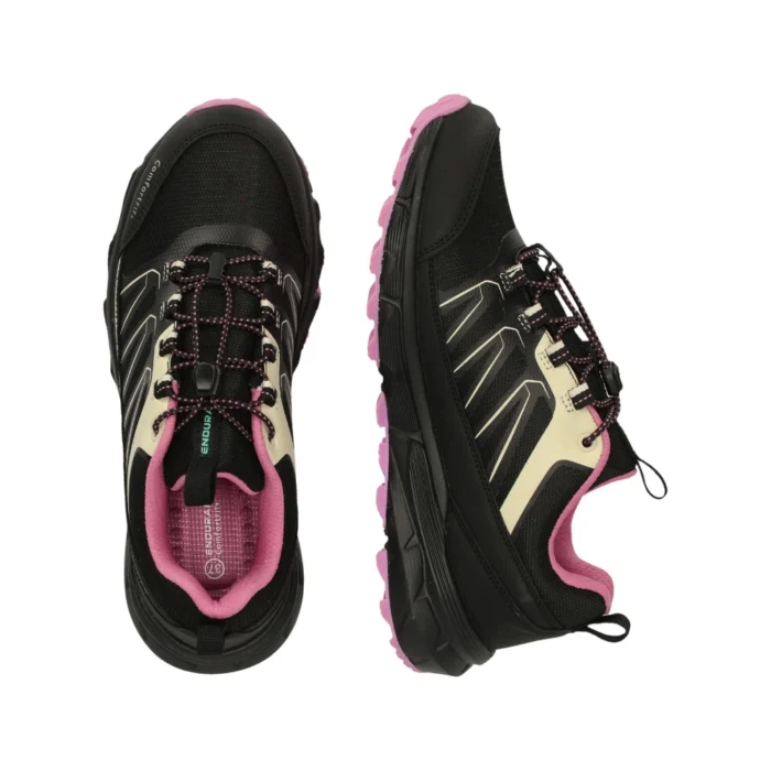 Γυναικεία αδιάβροχα παπούτσια outdoor Endurance Ferill με quick lacing σε μαύρο χρώμα με ροζ λεπτομέρειες διαθέσιμο στο ns97.gr Kastoria.