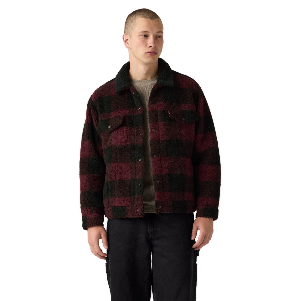 Ανδρικό καρό μπουφάν Levi's Type 3 Sherpa Padded Trucker Jacket σε μπορντό χρώμα διαθέσιμο στο ns97.gr Kastoria.