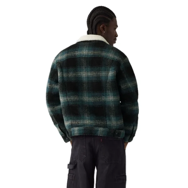 Ανδρικό καρό μπουφάν Levi's Type 3 Sherpa Padded Trucker Jacket σε γκρι πράσινο χρώμα διαθέσιμο στο ns97.gr Kastoria.